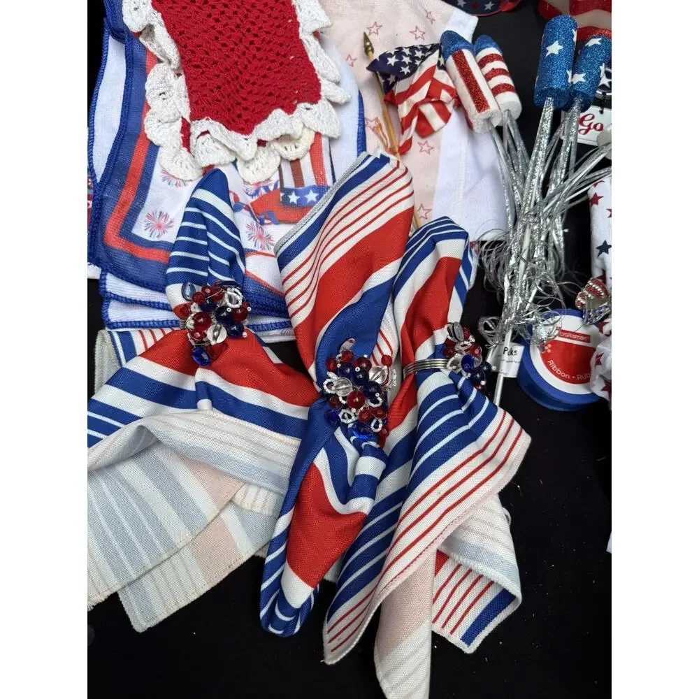Huge Pier 1 American Flag Patriotic July 4th Serving Table Decor Huge Lot